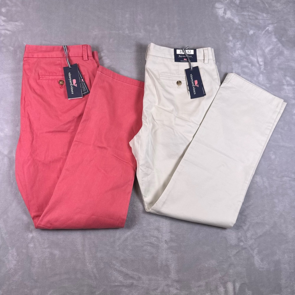 Vineyard Vines Breaker Pant Mens 36x32 Lot of 2 Pink Tan Straight Leg Chino NEW*